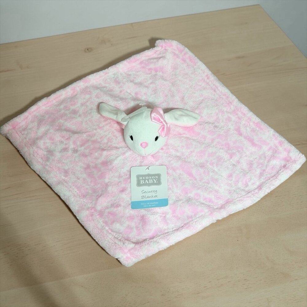 HB HUDSON Bunny Rabbit Lovey 14"  Plush Toy Security Blanket Pink White NEW